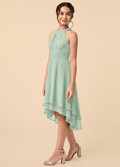 Azazie Linna Junior Agave A-Line Pleated Chiffon Dress image3