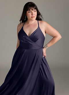 Azazie Davis Bridesmaid Dresses Stormy A-Line Pleated Stretch Satin Dress image11