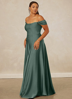 Christian Siriano Bridal for Azazie 1002 Bridesmaid Dresses Sea Moss A-Line Off the Shoulder Stretch Satin Convertible Dress image12