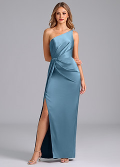 Azazie Naria Brautjungfernkleider Etui One-Shoulder Stretch-Satin Kleid Stahlblau image3