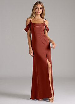 Azazie Callan Bridesmaid Dresses Terracotta A-Line Pleated Stretch Satin Convertible Dress image4