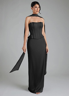Azazie River Bridesmaid Dresses Black Sheath Corset Stretch Satin Convertible Dress image8