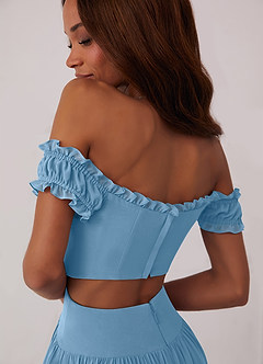 Barbie ♥ Azazie Vestidos de damas de honor Vestido de Azul Acero de Gasa de Corte en A Convertible con Vestidos sin tirantes image6
