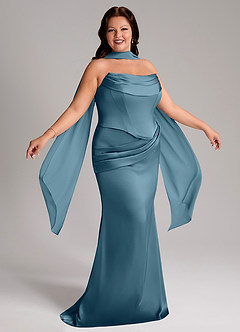 Azazie Sorrel Bridesmaid Dresses Bermuda Mermaid Strapless Stretch Satin Convertible Dress image9