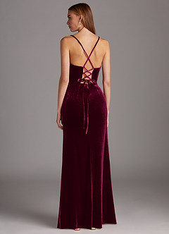 Azazie Kindness Vestidos de damas de honor Vestido de Cabernet de terciopelo de Corte Recto con Cuello V Corsé image2