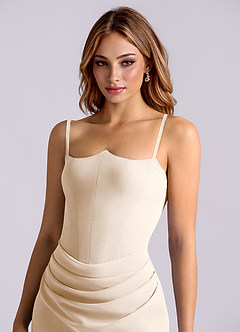 Azazie Debby Vestidos de damas de honor Vestido de Alabastro Blanco de Gasa de Corte Sirena con Sin tirantes image6