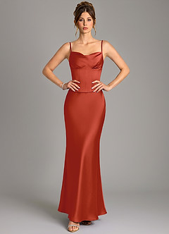 Azazie Reverie Bridesmaid Dresses Rust Mermaid Corset Stretch Satin Dress image3