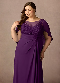 Azazie Hera Mother of the Bride Dresses Grape A-Line Lace Capelet Chiffon Dress image11