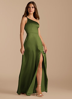 Azazie Trina Robes de demoiselle d'honneur Robe Trapèze en Satiné métallisé Ue épaule Olive image6
