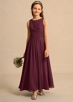 Azazie Ducky Girls Formal Sukienki dla dziewczynek sypiących kwiaty Linia A Pofałdowany Szyfon Długość kostki Sukienka image4