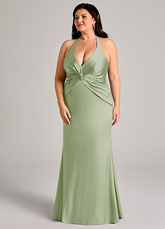 Azazie Valerie Brudtärnklänningar Klä av Sjöjungfru i Stretch Satin Plisserad Dusty Sage image5