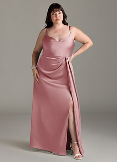 Azazie Brielle Bridesmaid Dresses Dusty Rose A-Line Cowl Spaghetti Straps Stretch Satin Dress image6