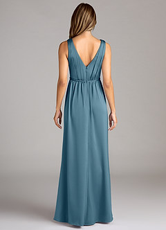 Azazie Tanicia 신부 들러리 드레스 A라인 주름진 스트레치 새틴 바닥 길이 드레스 image2