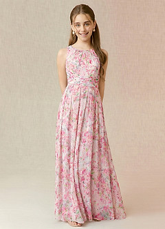Azazie Bibiane Junior Agave A-Line Pleated Chiffon Dress image1