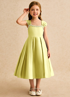 Azazie Yosemite Robe Demoiselle D'honneur Fillette Robe Princesse en Mat Satiné Encolure en Forme de Cœur Sorbet Citron image5