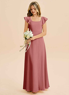 Azazie Bondi Junior Antique Rose A-Line Side Slit Stretch Satin Dress image5