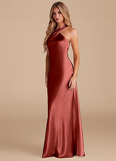 Azazie Doretta Bridesmaid Dresses Terracotta Mermaid Bow Metallic Satin Dress image4