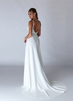 Azazie Clementina Wedding Dresses Diamond White A-Line V-Neck Sequins Stretch Crepe Dress image4