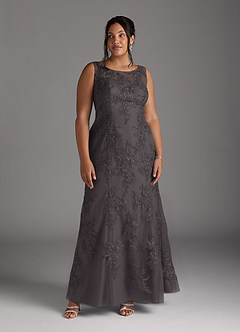 Azazie Whilhelmina Mother of the Bride Dresses Steel Grey Mermaid Lace Chiffon Dress image12
