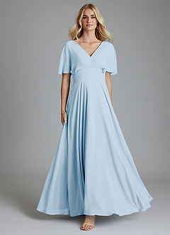 Azazie Pamela Bridesmaid Dresses Sky Blue A-Line V-Neck Pleated Chiffon Dress image1