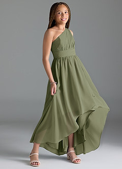 Azazie Mathilda Junior Robe Trapèze en Mousseline de soie Plissée Pistache image3