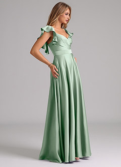 Azazie Leilani Bridesmaid Dresses Agave A-Line Ruched Stretch Satin Dress image6