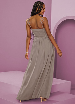 Barbie ♥ Azazie Brautjungfernkleider A-Linie Plissee Chiffon Kleid Taupe image2