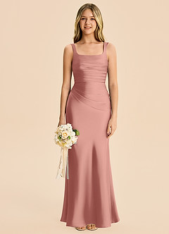 Azazie Agustina Junior Rosette Sheath Pleated Stretch Satin Dress image6