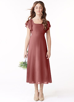 Azazie Bondi Junior Jurk van Chiffon met A-Lijn Ruches Woestijnroos image2