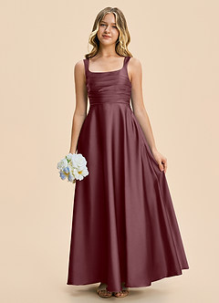 Azazie Azaria Junior Sangria A-Line Pleated Stretch Satin Dress image1