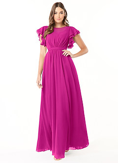 Azazie Daphne Modest Bridesmaid Dresses A-Line Ruffled Chiffon Floor-Length Dress image5