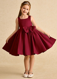 Azazie Jessie Flower Girl Dresses Burgundy A-Line Bow Matte Satin Dress image2