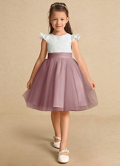 Azazie Vetty Flower Girl Dresses Ivory Dusty Rose A-Line Lace Tulle Dress image6