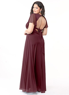 Azazie Induh Brautjungfernkleider A-Linie Flattert V-Hals Gittergewebe Kleid Cabernetrot image10