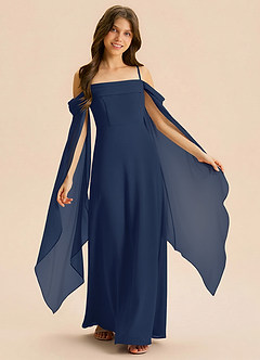 Azazie Moana Junior Dark Navy A-Line Pleated Chiffon Dress image1
