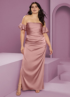 Barbie ♥ Azazie Bridesmaid Dresses Dusty Rose Sheath Off the Shoulder Stretch Satin Convertible Dress image10