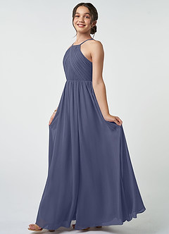 Azazie Leighton Junior Abito A-Line in Chiffon Plissettato Stormy image4