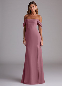 Azazie Saige Bridesmaid Dresses Vintage Mauve A-Line Off the Shoulder Chiffon Convertible Dress image3