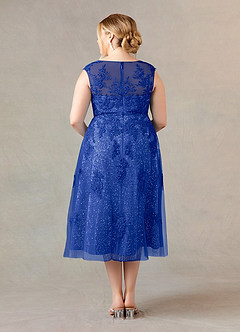 Azazie Flynn Abiti per la Madre della Sposa Abito A-Line in Tulle in Pizzo con Scollo a Barca Blu Reale image7