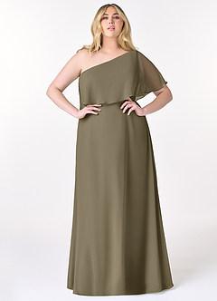 Azazie Lizzy Vestidos de damas de honor Vestido de Verde Sauce de Gasa de Corte en A con Hombro unilateral image8