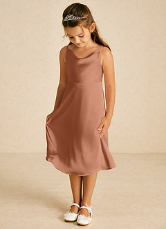 Azazie Zuzu Flower Girl Dresses Bronzer A-Line Spaghetti Strap Stretch Satin Dress image3