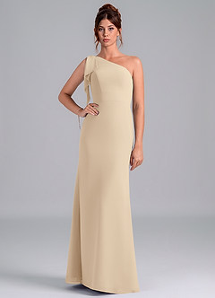 Azazie Rinna Bridesmaid Dresses Champagne Mermaid One Shoulder Chiffon Dress image1