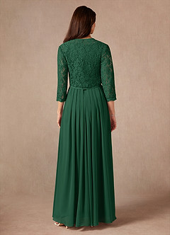 Azazie Ainsling vestidos de madre de la novia Vestido de Verde Oscuro de Gasa de Corte En A con Encaje Cuello Cuadrado image2