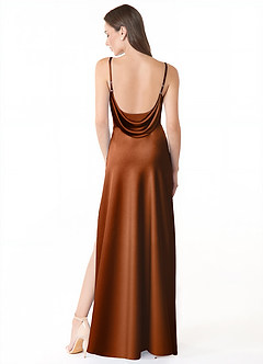 Azazie Alaija Bridesmaid Dresses Copper Mermaid Side Slit Stretch Satin Dress image4