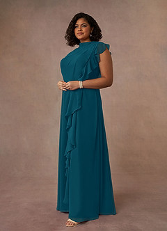 Azazie Narine Mother of the Bride Dresses Ink Blue A-Line High Neckline Pleated Chiffon Dress image14