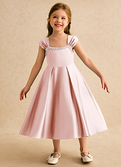 Azazie Yosemite Jurken voor bloemenmeisjes Baljurk Jurk van Mat Satijn Sweetheart Halslijn Blozend Roze image3