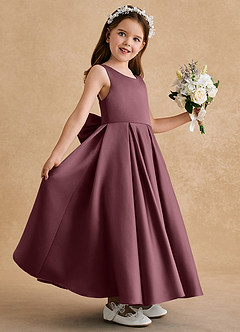 Azazie Honey Bear Flower Girl Dresses Sangria A-Line Pleated Matte Satin Dress image5