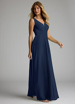 Azazie Gina Bridesmaid Dresses Dark Navy A-Line V-Neck Pleated Chiffon Dress image4