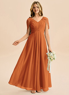 Azazie Emma Junior Robe Trapèze en Mousseline de soie Plissée Cannelle image5