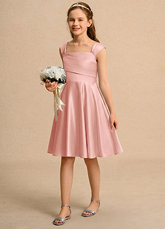 Azazie Budle Girls Formal Flower Girl Dresses Rosette A-Line Pleated Matte Satin Dress image5